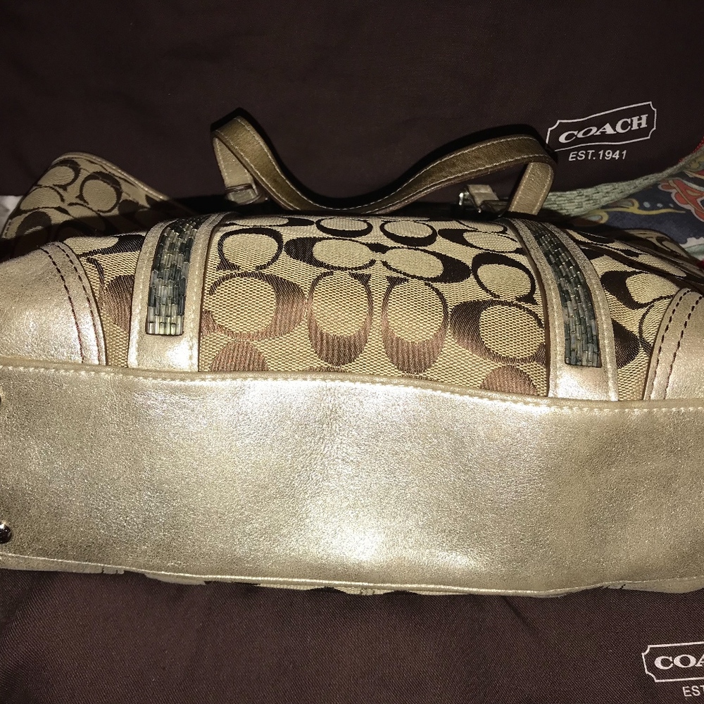 COACH Brown Canvas Tote with Sequins - Picture 2 of 6